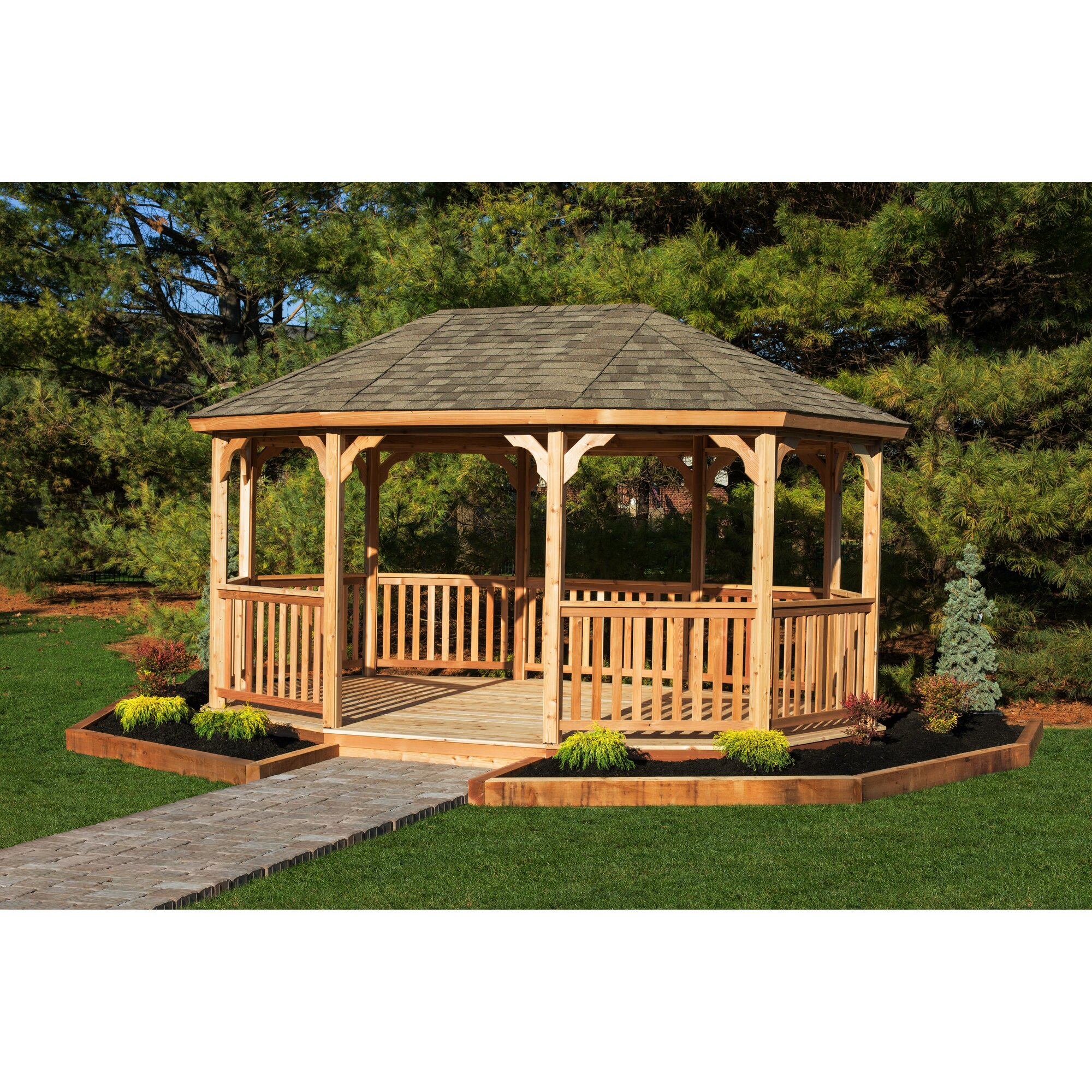 Yardcraft Oval 18 Ft W X 12 Ft D Cedar Permanent Gazebo Wayfairca